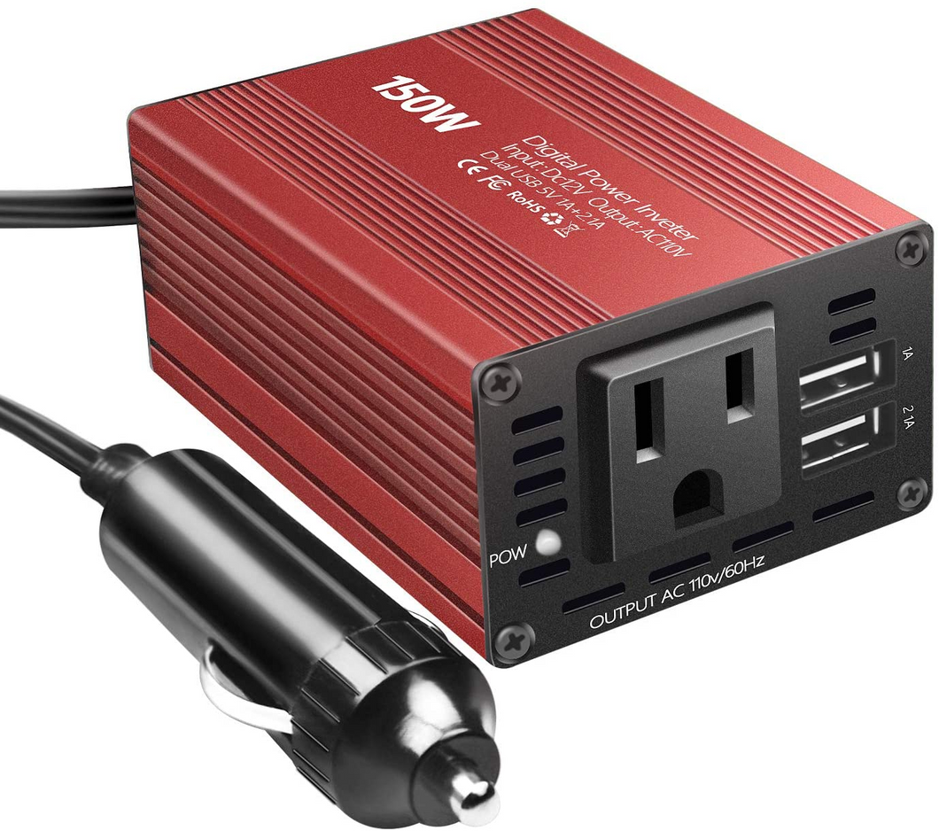 COSANSYS Car Power Inverter,150W Power Inverter for Car, Car Inverter Power Outlet DC 12V to 110V AC Converter Outlet Charger